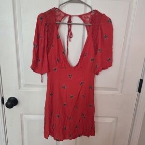 Free People Women's Dress Mockingbird Mini Red Floral Print